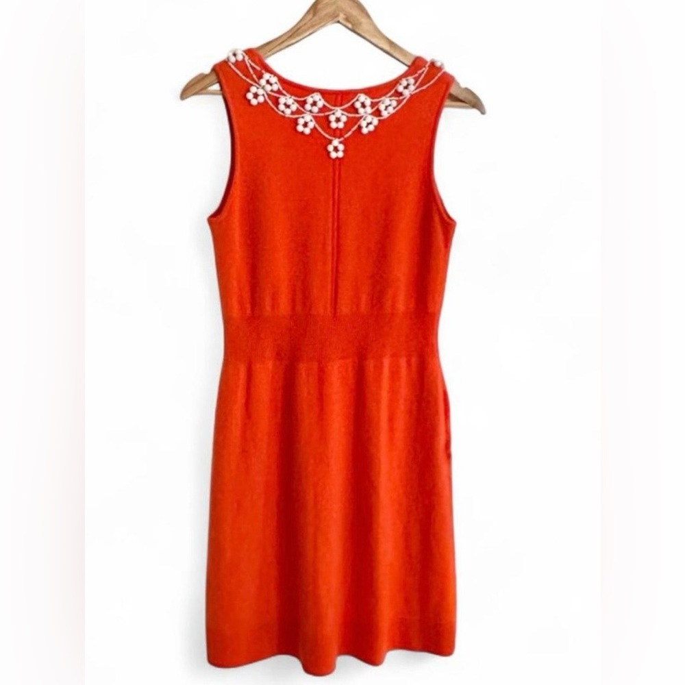 Milly 100% Cashmere Beaded Sweater Dress Red Orange Knit Mini Cocktail Size S - Picture 4 of 7